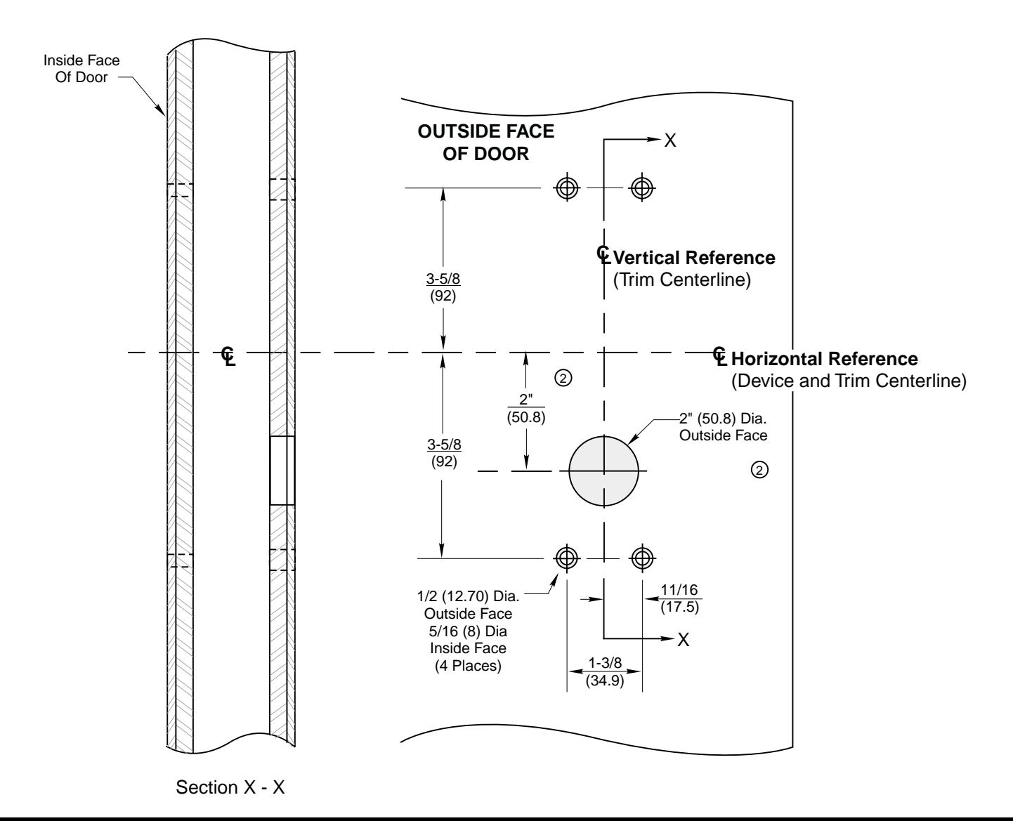 Corbin Russwin 750 and 950 Trim for ED5200, ED5400, ED5800 Wide Stile Rim, SecureBolt, CVR, SVR Metal Door Templ…_T30821 diag