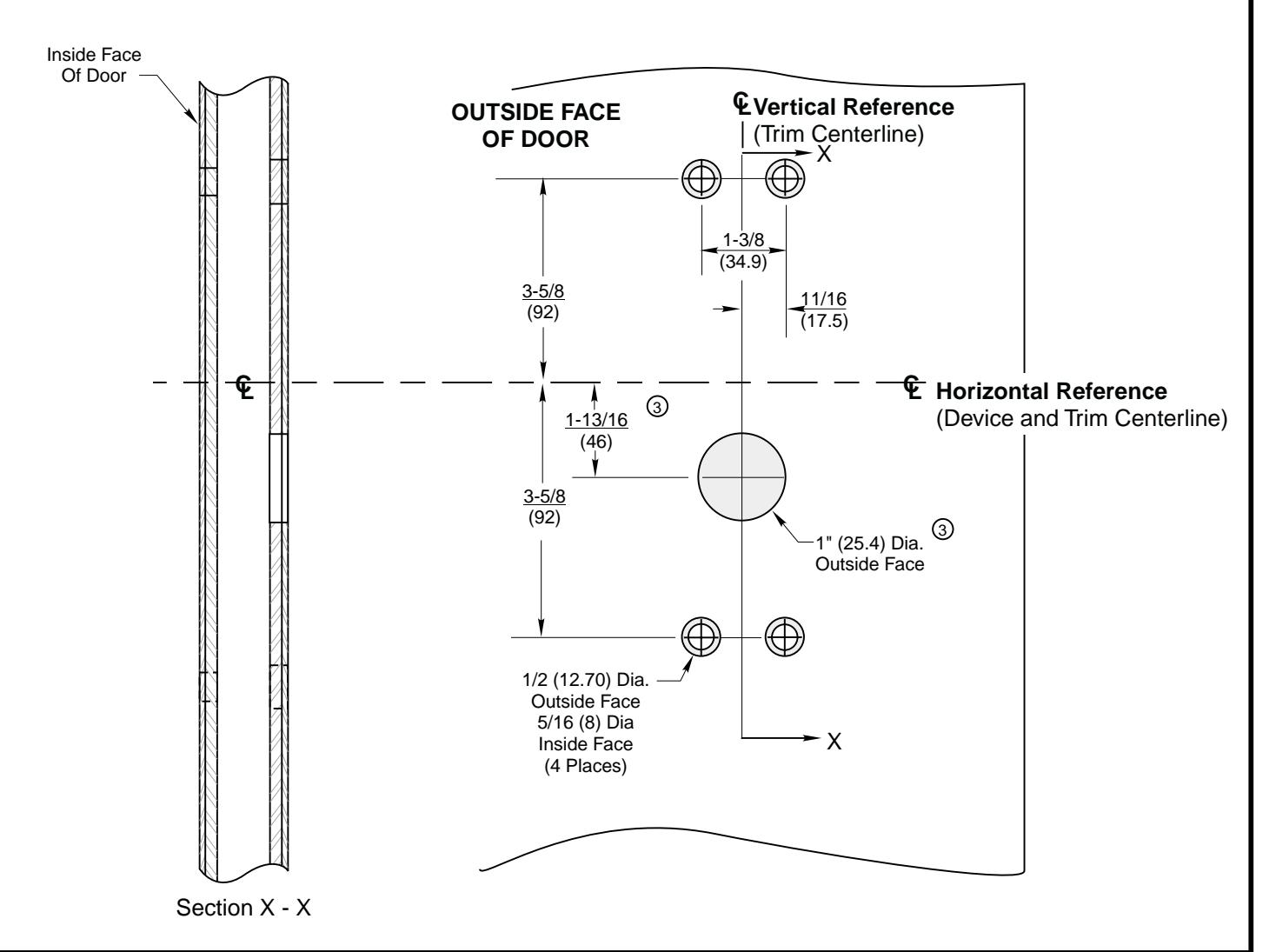 Corbin Russwin 7M10, 7M50, 9M10, and 9M50 Trim for ED5600 Wide Stile Mortise Metal Door Template_T30830 image on page 1