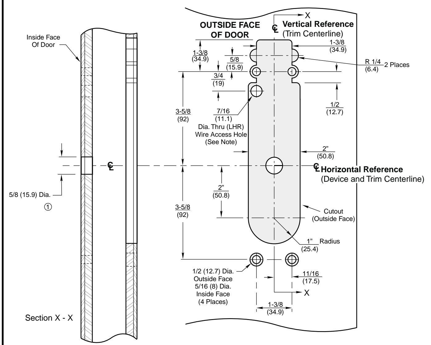 Corbin Russwin 9903 and 9905 (Electric) Trim for ED5200, ED5400, ED5800 Wide Stile Rim, SecureBolt, CVR, SVR Met…_T30968 diag