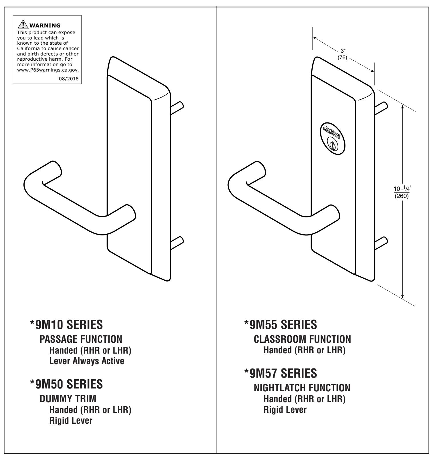 Corbin Russwin 9M10, 9M50, 9M55, and 9M57 Heavy Duty Mortise Trim for ED5600 Wide Stile Mortise Wood and Metal D…_FM197 diagr