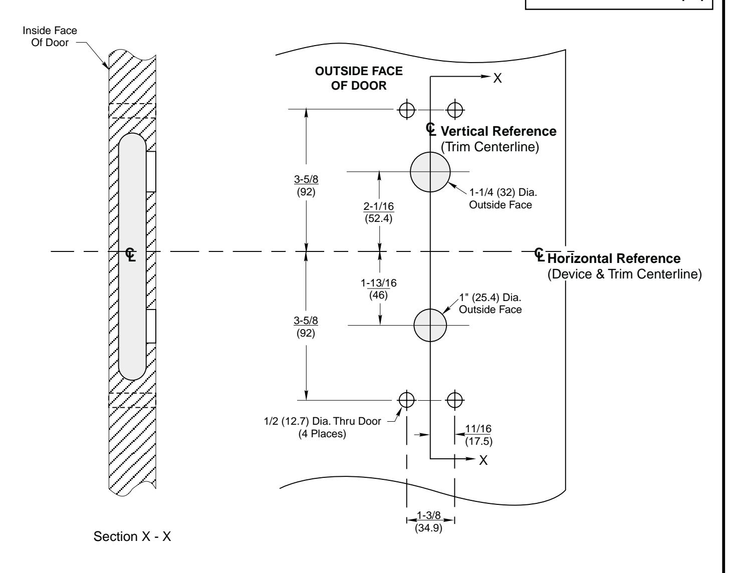 Corbin Russwin 9M55 and 9M57 Trim for ED5600 Wide Stile Mortise Wood or Composite Door Template_T30956 image on page 1