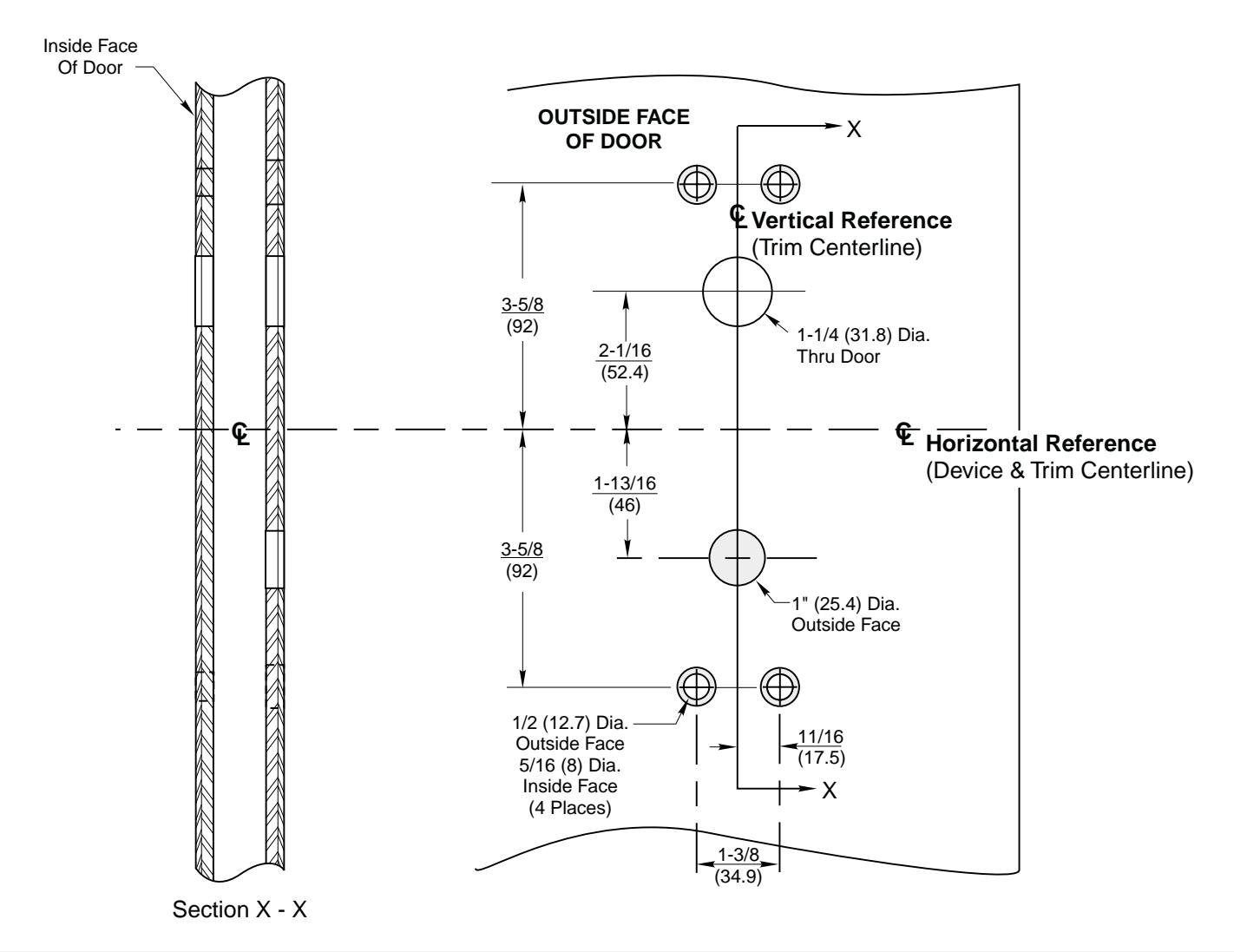 Corbin Russwin 9M55 and 9M57 Trim for ED5600 Wide Stile Mortise with IK (INTELLIKEY) Metal Door Template_T30964 diagram on pa