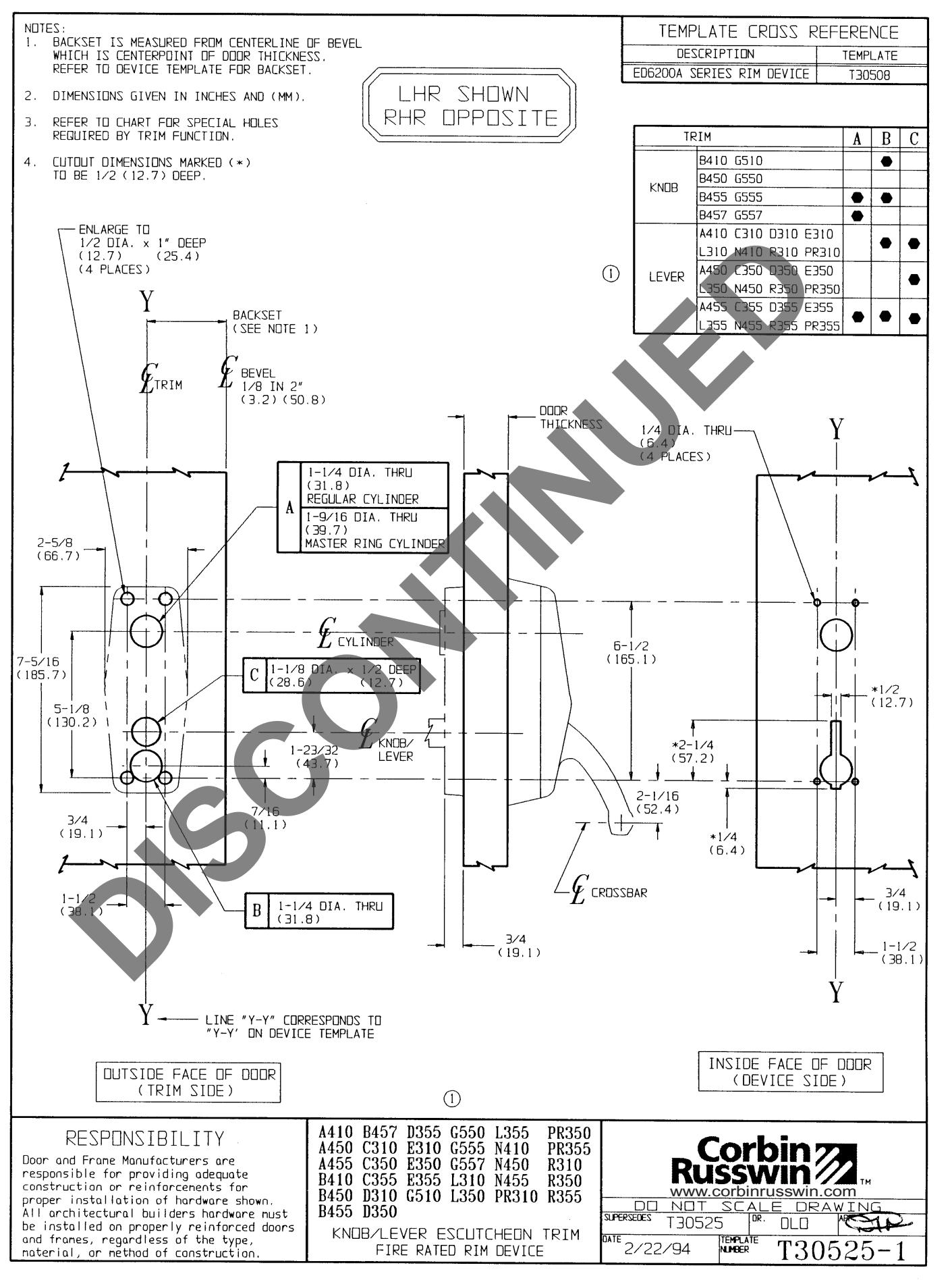 Corbin Russwin A410 and R355 Trim Template_T30525 diagram on page 1