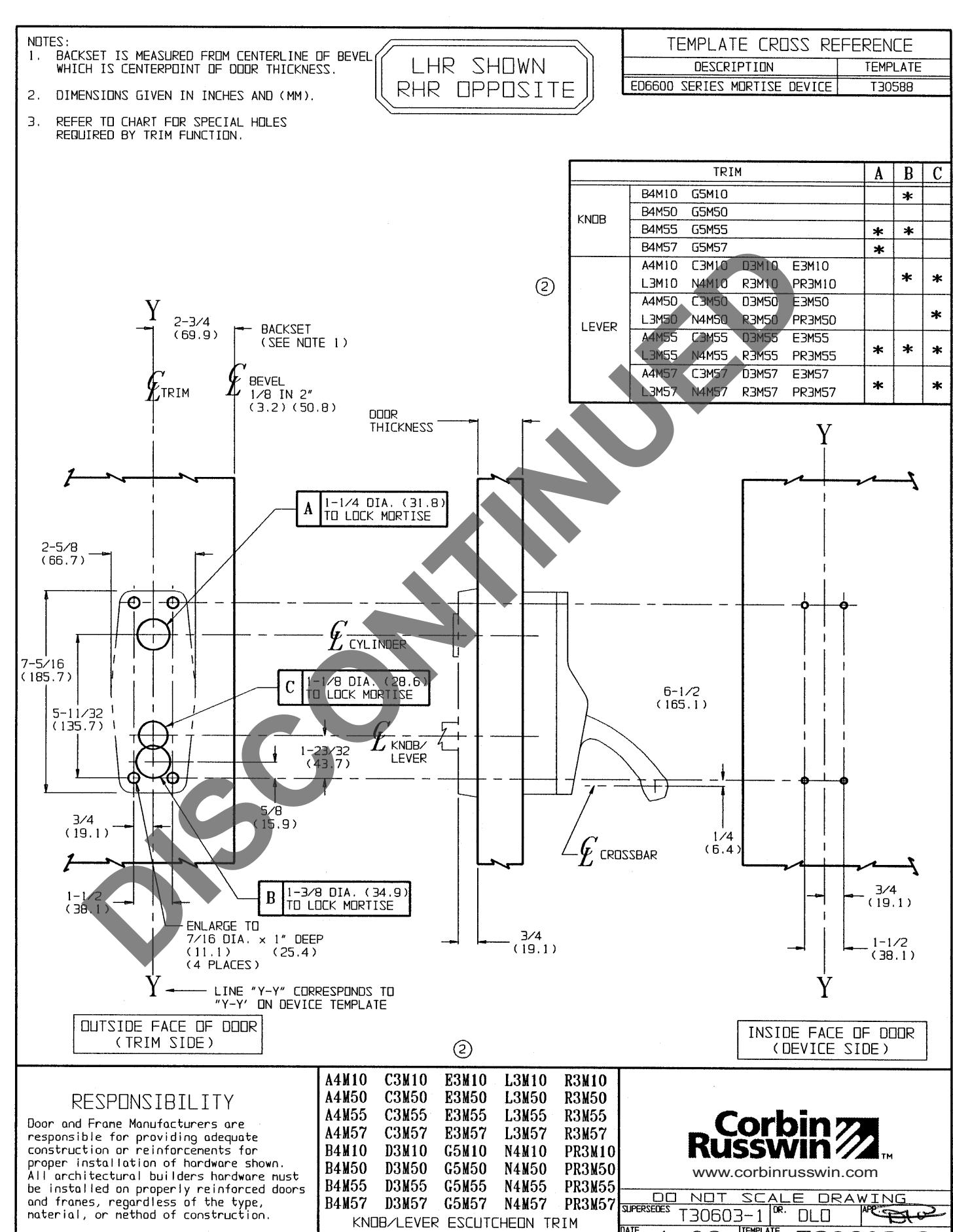 Corbin Russwin A4M10 and R357 Trim Template_T30603 diagram on page 1