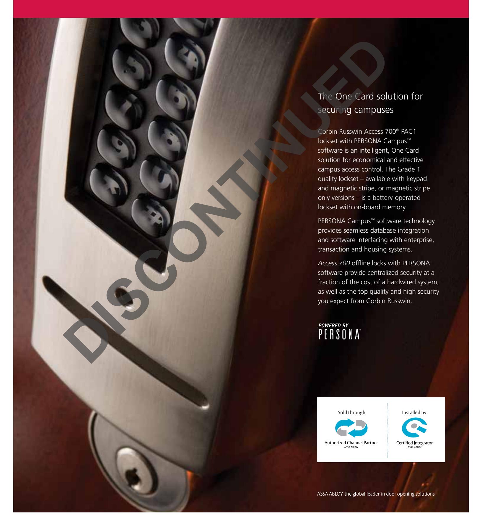 Corbin Russwin Access 700 PAC1 Campus Access Control Sell Sheet_45098 diagram on page 1