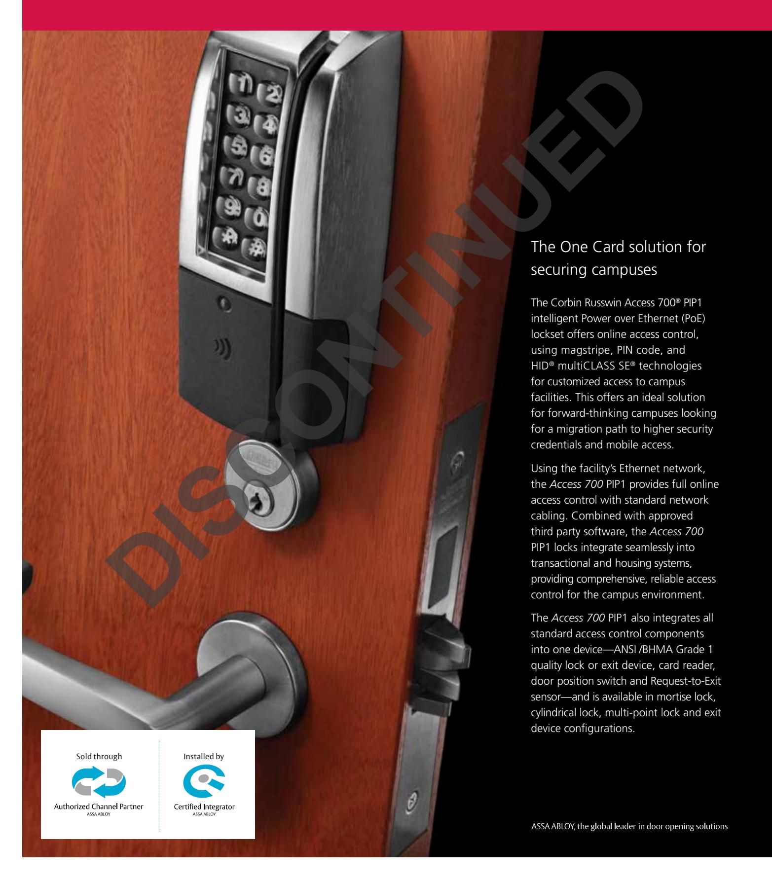 Corbin Russwin Access 700 PIP1 PoE Sell Sheet_45166 diagram on page 1
