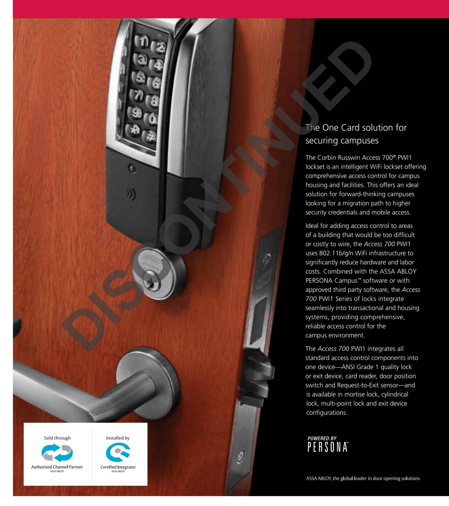 Corbin Russwin Access 700 PWI1 Persona Sell Sheet_45137 diagram on page 1