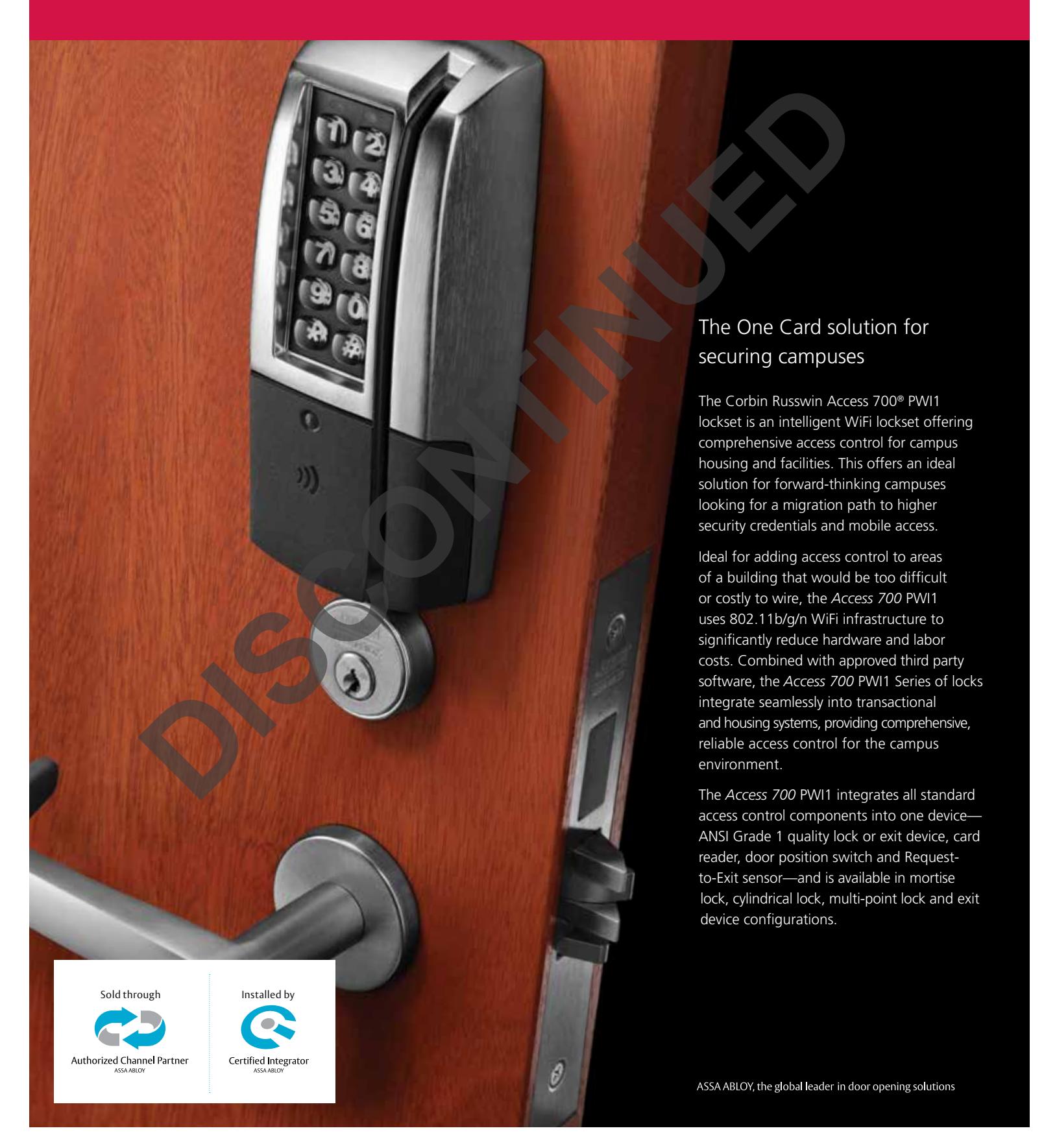 Corbin Russwin Access 700 PWI1 WiFi Campus Access Control Sell Sheet_45153 diagram on page 1