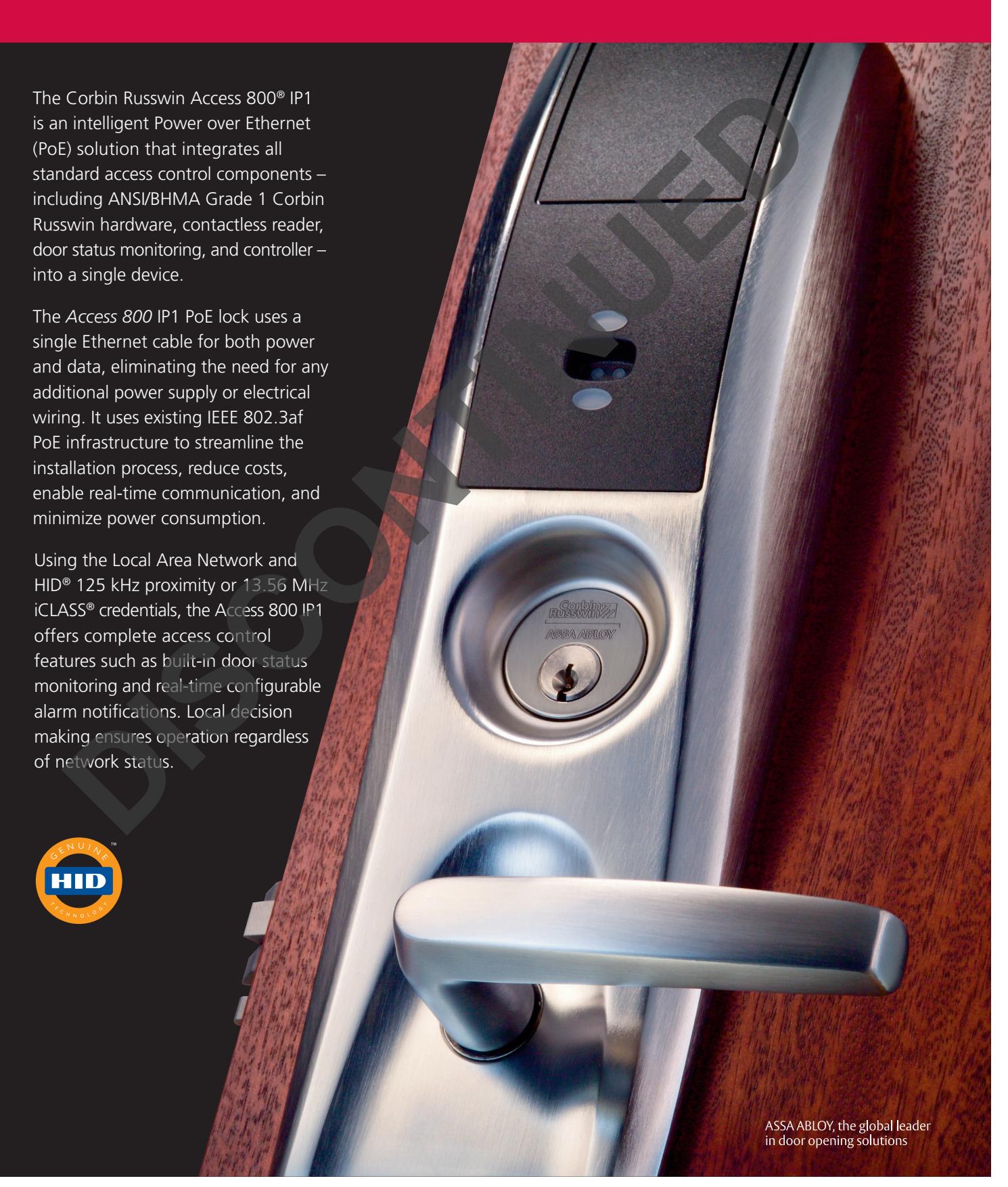 Corbin Russwin Access 800 IP1 PoE Sell Sheet_45059 diagram on page 1