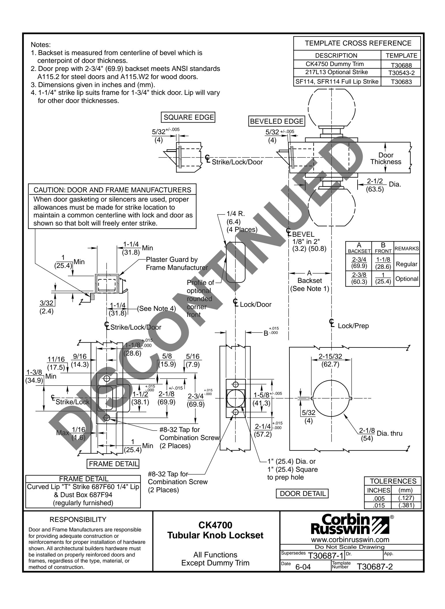 Corbin Russwin CK4700 Series Template_T30687 diagram on page 1