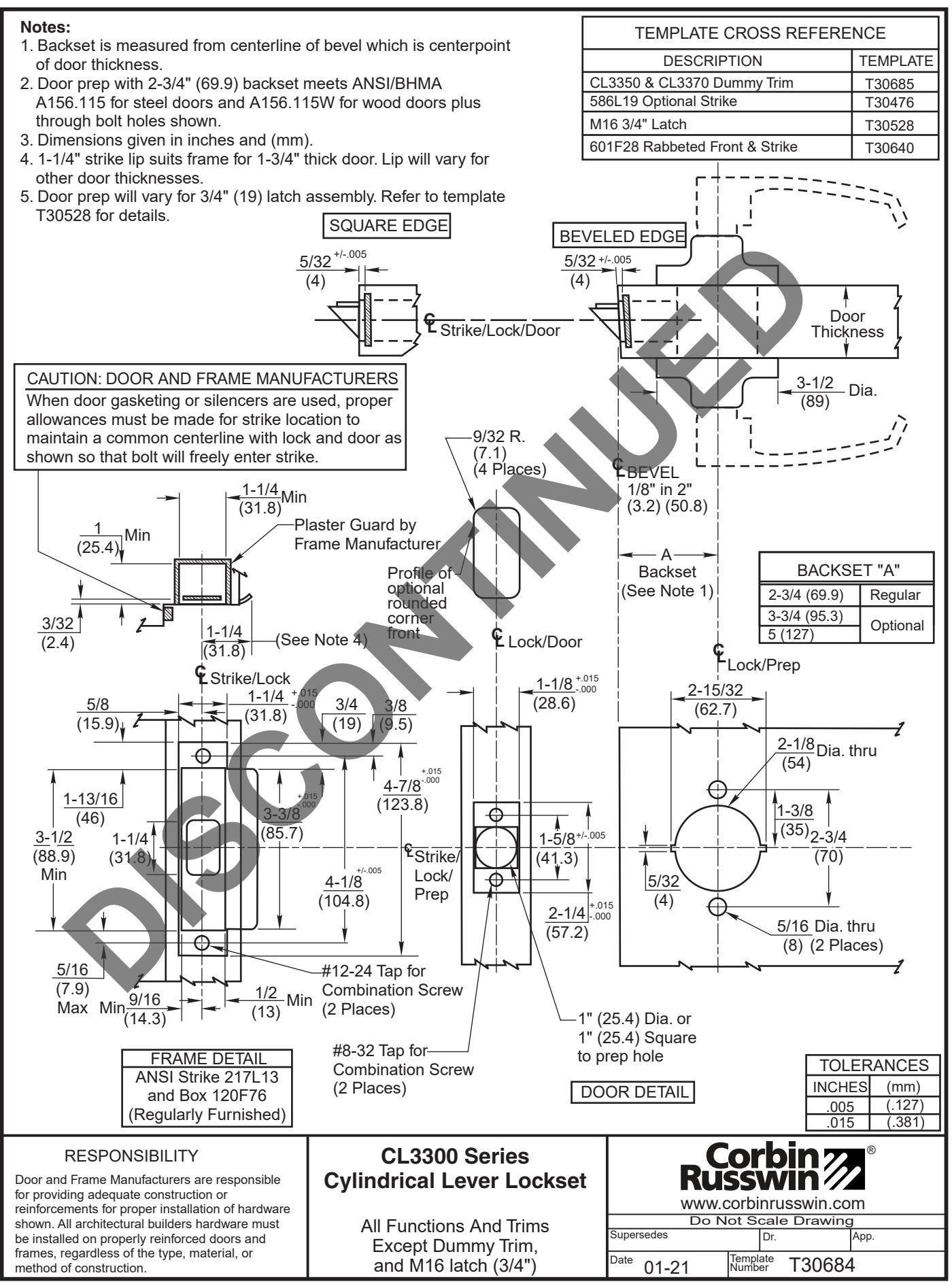 Corbin Russwin CL3300 Series Cylindrical Locks All Functions and Trims (except Dummy Trim and M16 Latch 3, 4) T…_T30684 diagr