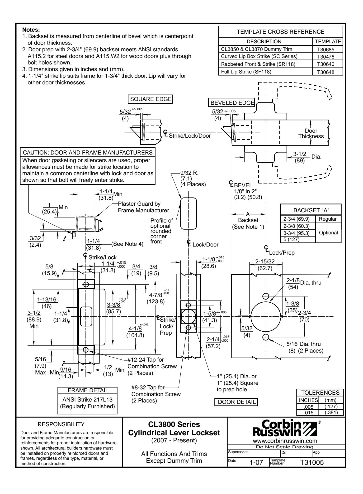 Corbin Russwin CL3800 Series Cylindrical Locks All Functions and Trims (except Dummy Trim) Manufactured 2007-Pre…_T31005 diag
