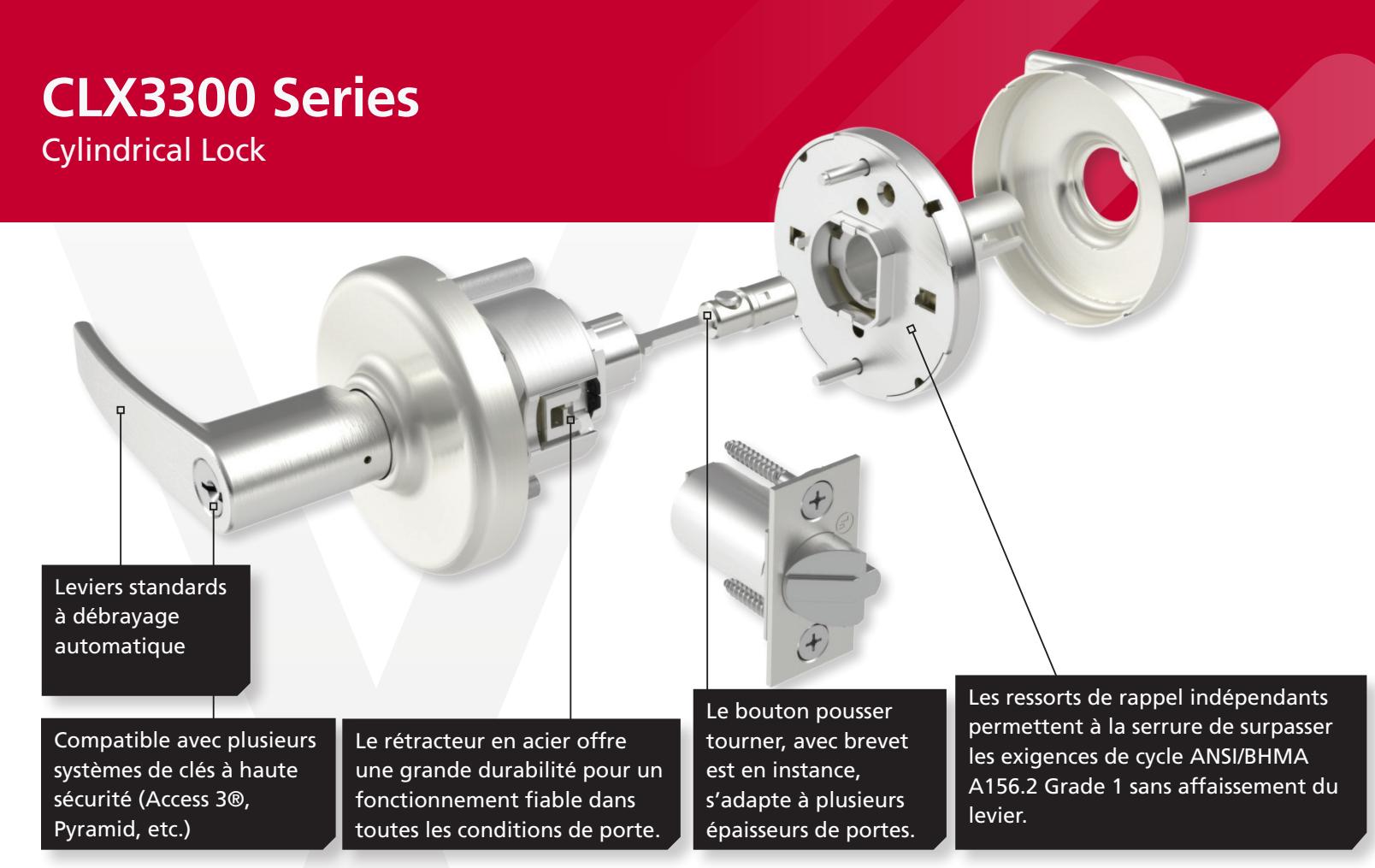 Corbin Russwin CLX3300 Series Cylindrical Locks Installation Instructions (French) diagram on page 2