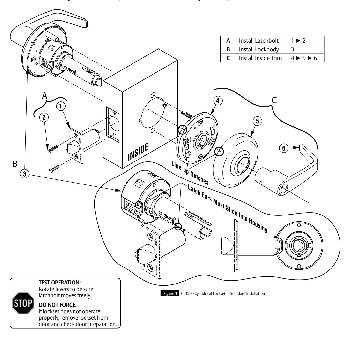 Corbin Russwin Cylindrical Lockset CL3500 Series Key In Lever Installation Instructions diagram on page 3