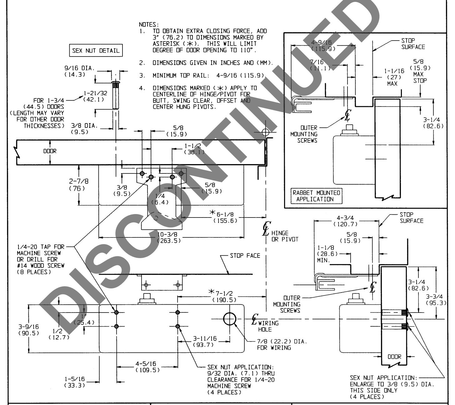 Corbin Russwin DC26900 Series DC26910 Electromechanical Surface Door Closers Parallel Arm Mounting Template_T30536 diagram on
