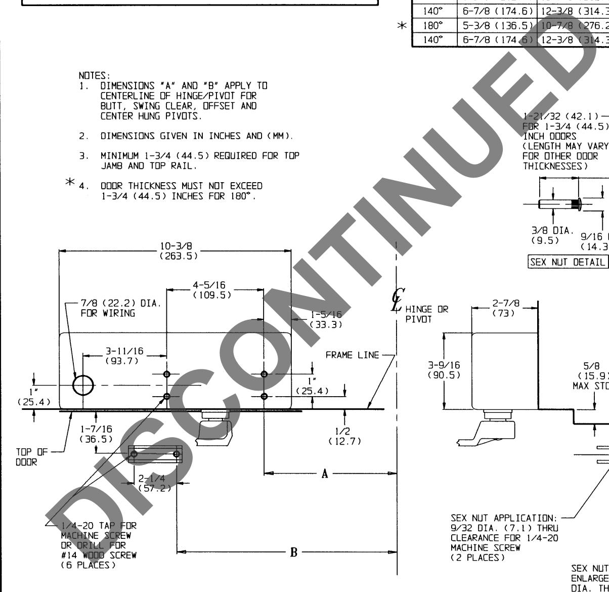 Corbin Russwin DC26900 Series DC26920 Electromechanical Surface Door Closers Top Jamb Mounting Template_T30534 diagram on pag