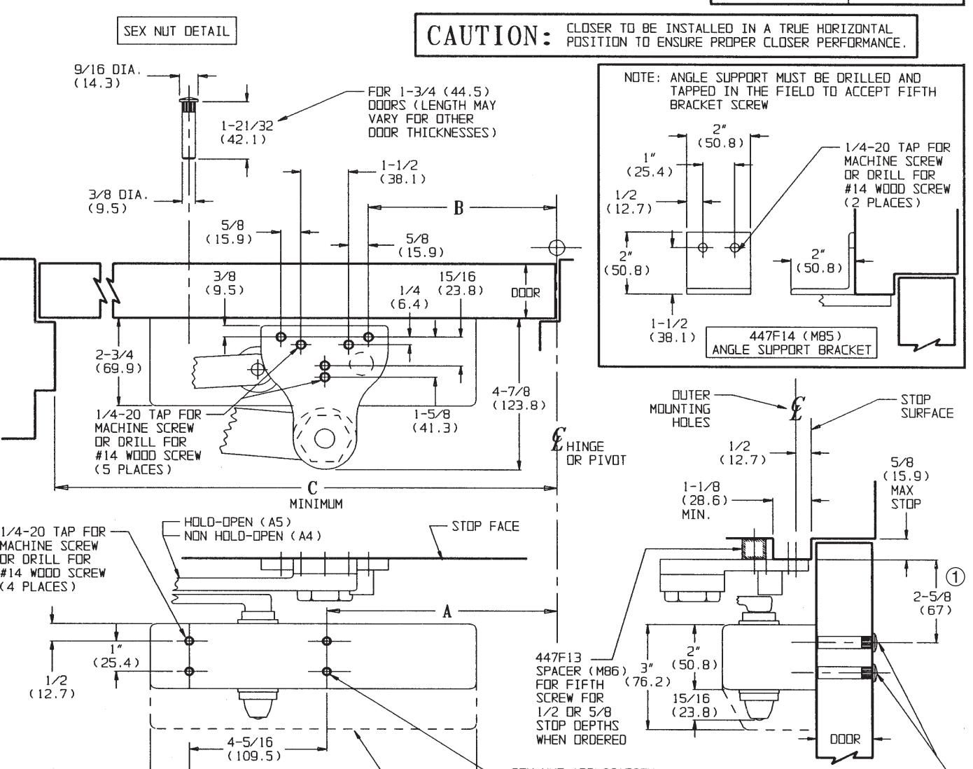 Corbin Russwin DC3000 Series DC3210 Surface Door Closers with A4 & A5 Heavy Duty Backstop Non-Hold & Hold Open A…_T30619 diag