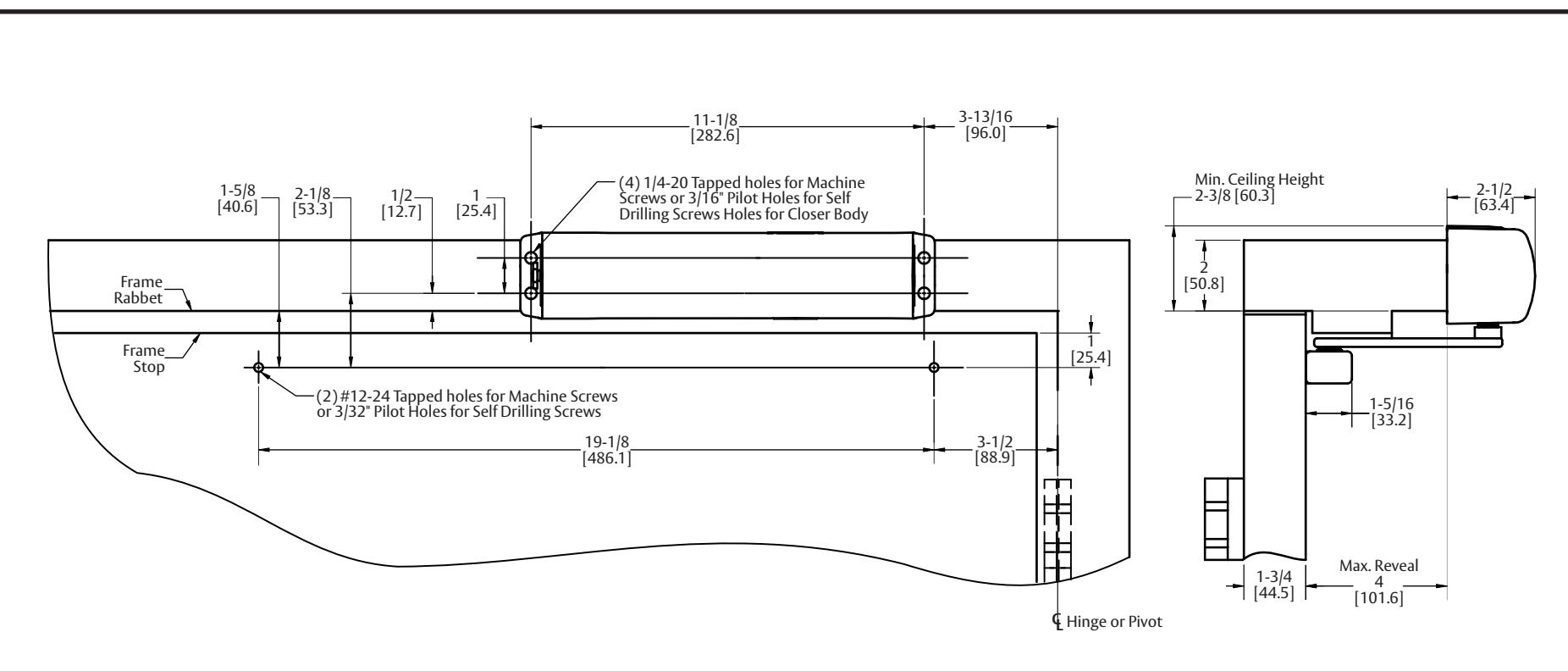 Corbin Russwin DC5200 Cam Action Door Closer Push Side Application Frame Mounted Template_T31280 diagram on page 1
