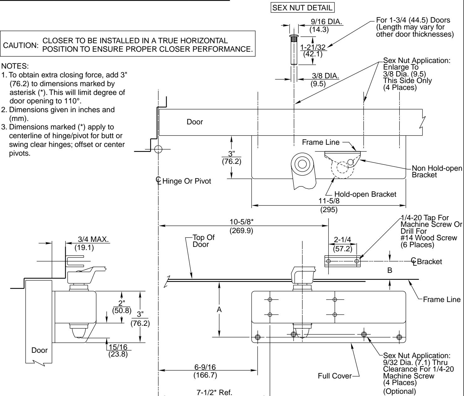 Corbin Russwin DC6000 Series DC6200, DC6400 Surface Door Closer with or without A1 Arm Regular Mounting with Con…_T30994 diag
