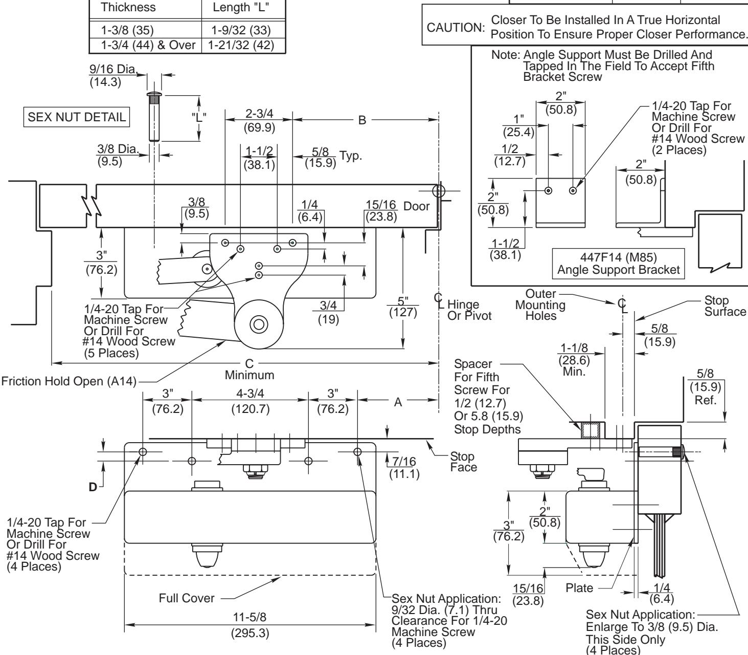 Corbin Russwin DC6000 Series DC6210, DC6410 Surface Door Closer with A14 Arm Parallel Arm Mounting 597F58 Plate …_T31020 diag