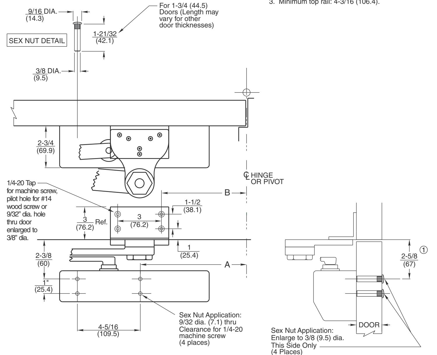 Corbin Russwin DC6000 Series DC6210, DC6410 Surface Door Closer with A2, A4, A5 Arms Heavy Duty Parallel Arm Mou…_T31030 diag