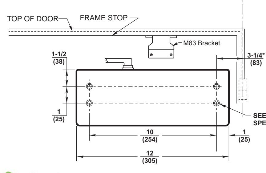 Corbin Russwin DC8000 Series DC8210 Surface Door Closer Parallel Arm Mounting M83 Bracket Template_T31050 diagram on page 1