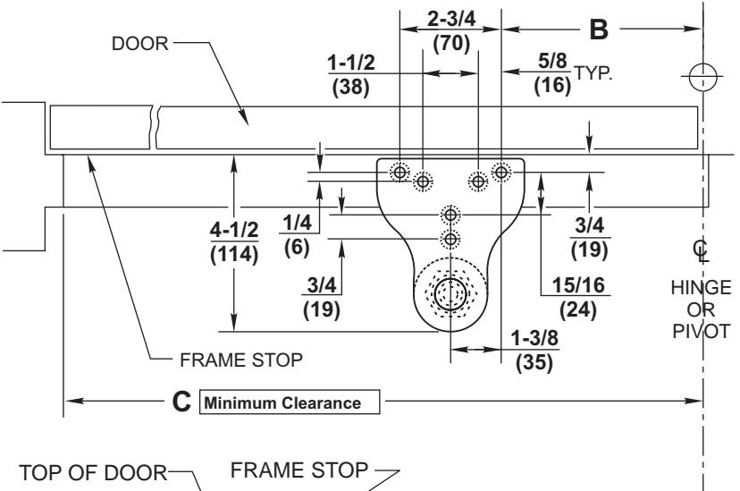 Corbin Russwin DC8000 Series DC8210 Surface Door Closer with A14 Arm Parallel Arm Mounting Template_T31065 diagram on page 1