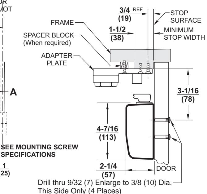 Corbin Russwin DC8000 Series DC8210 Surface Door Closer with A2, A4, A5 Arms Parallel Arm Mounting Template_T31052 diagram on