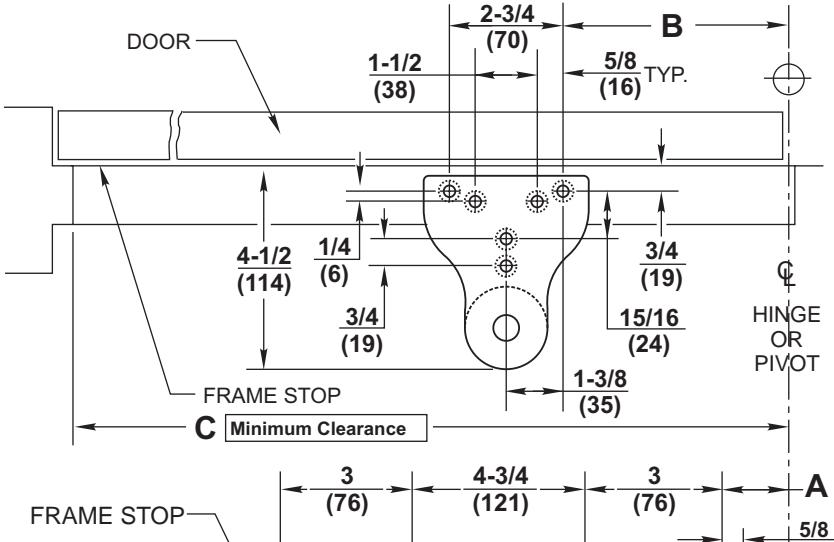 Corbin Russwin DC8000 Series DC8210 Surface Door Closer with A3 Arm Parallel Arm Mounting 754F25 Plate Template_T31056 diagra