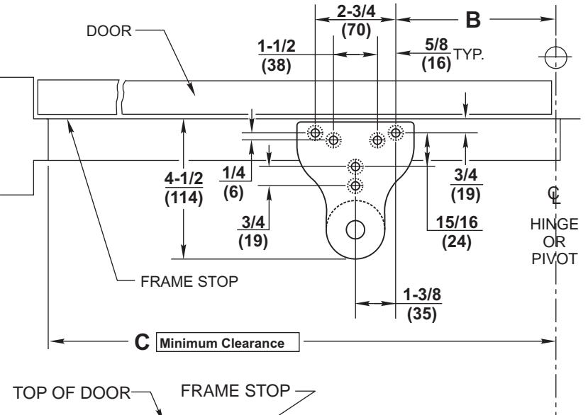 Corbin Russwin DC8000 Series DC8210 Surface Door Closer with A3 Arm Parallel Arm Mounting Template_T31055 diagram on page 1