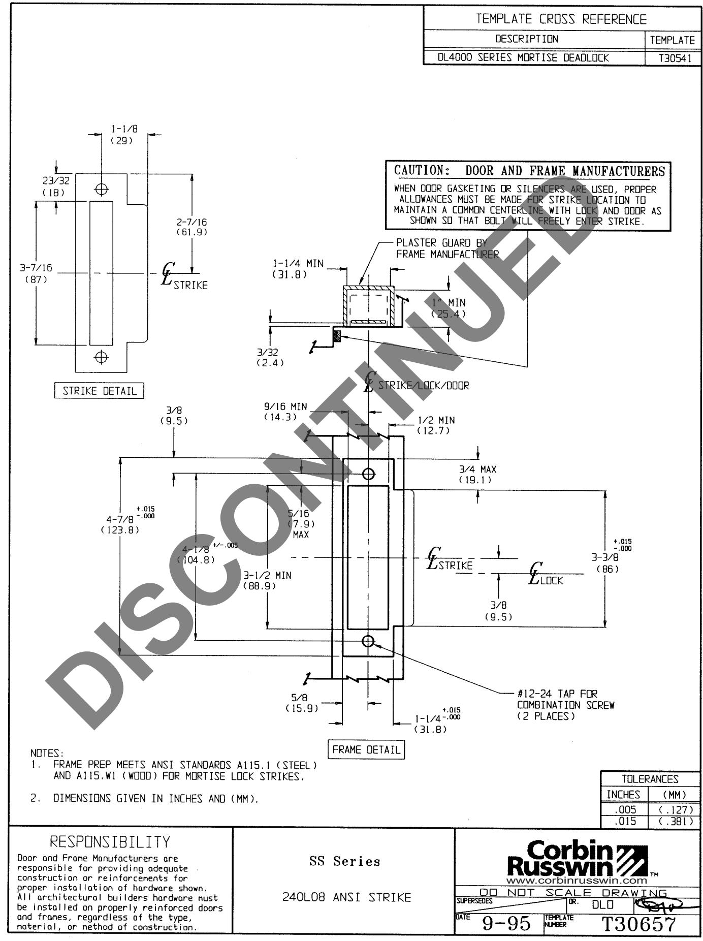 Corbin Russwin DL4000 Series ANSI Strike Template_T30657 diagram on page 1