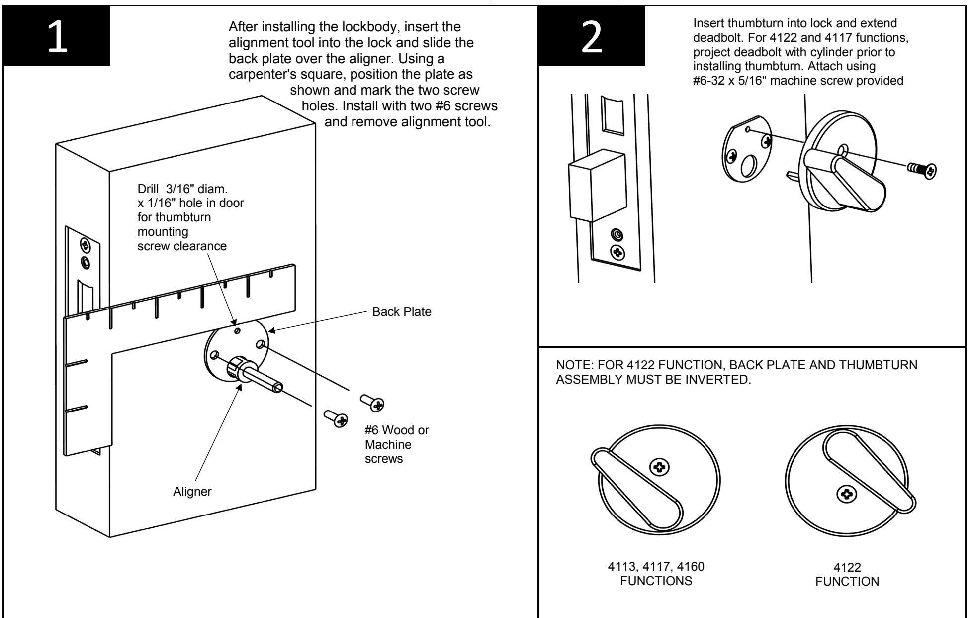Corbin Russwin DL4100 Series Deadbolt Locks Ergonomic Thumbturn Installation Instructions_FM344 diagram on page 1
