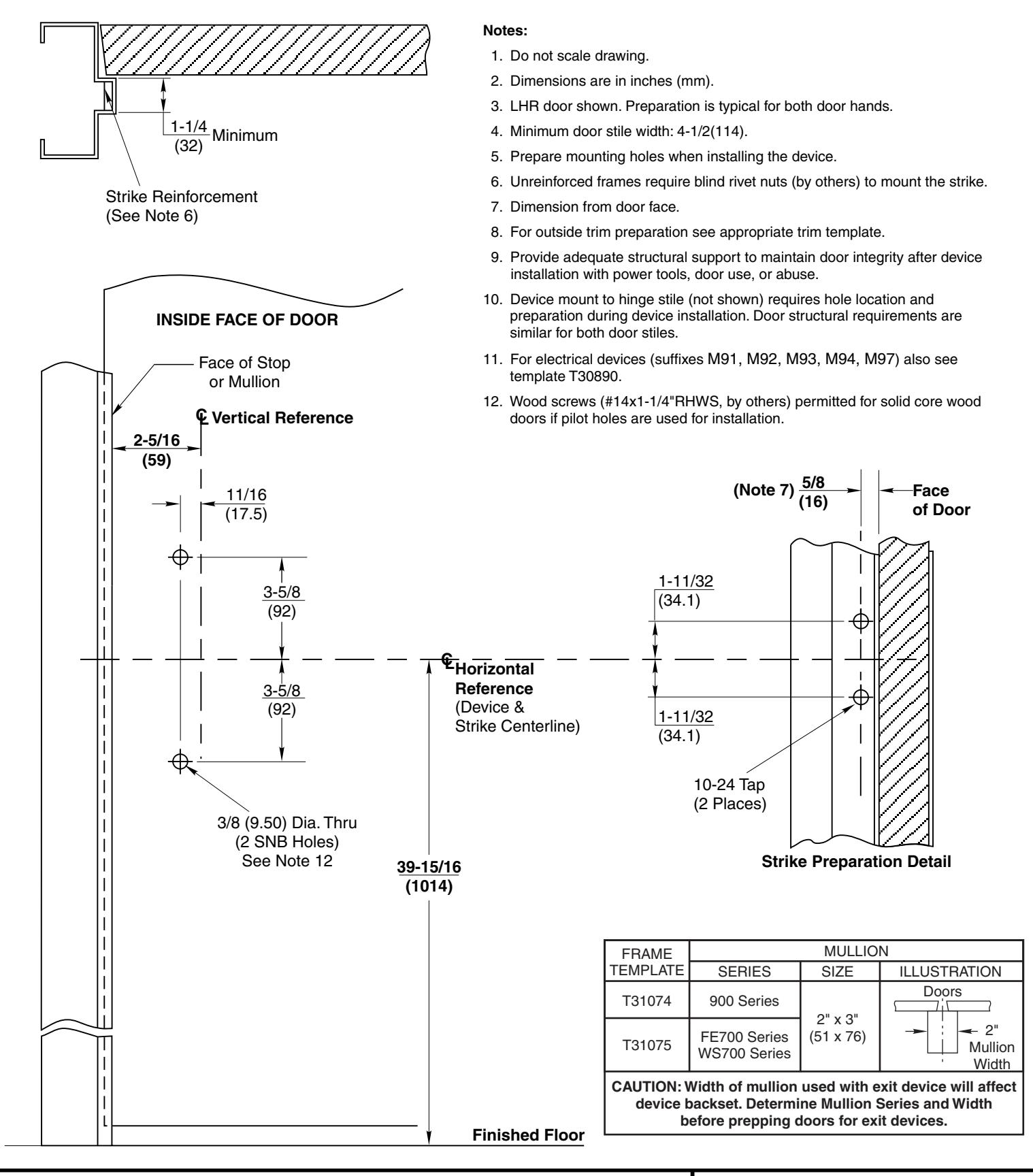 Corbin Russwin ED2200, ED5200 Narrow and Wide Stile Rim 650F30 Strike Wood or Composite Door and H.M. Frame or M…_T30835 diag
