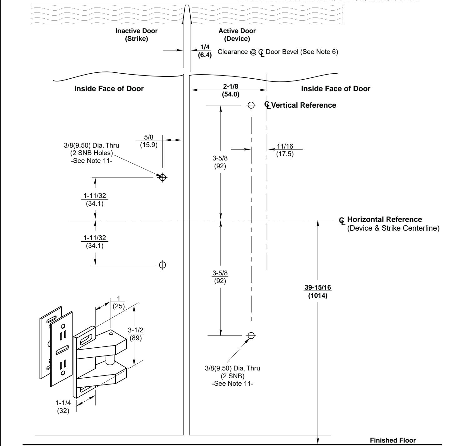 Corbin Russwin ED2200, ED5200 Narrow and Wide Stile Rim S02 Strike Optional SNB Pair of Wood or Composite Doors …_T30921 diag