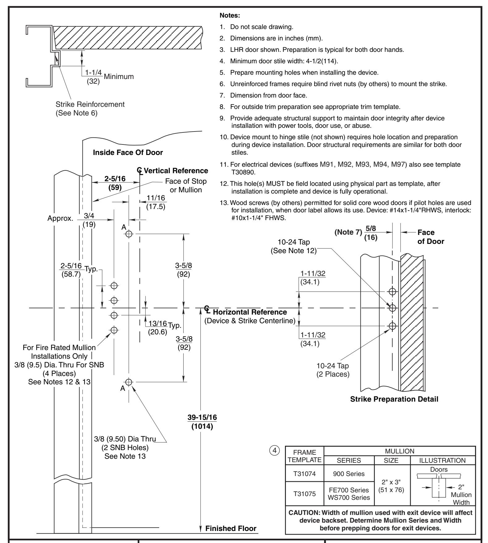 Corbin Russwin ED2200A, ED5200A Narrow and Wide Stile Rim 650F30 Strike Wood or Composite Door and H.M. Frame or…_T30836 diag
