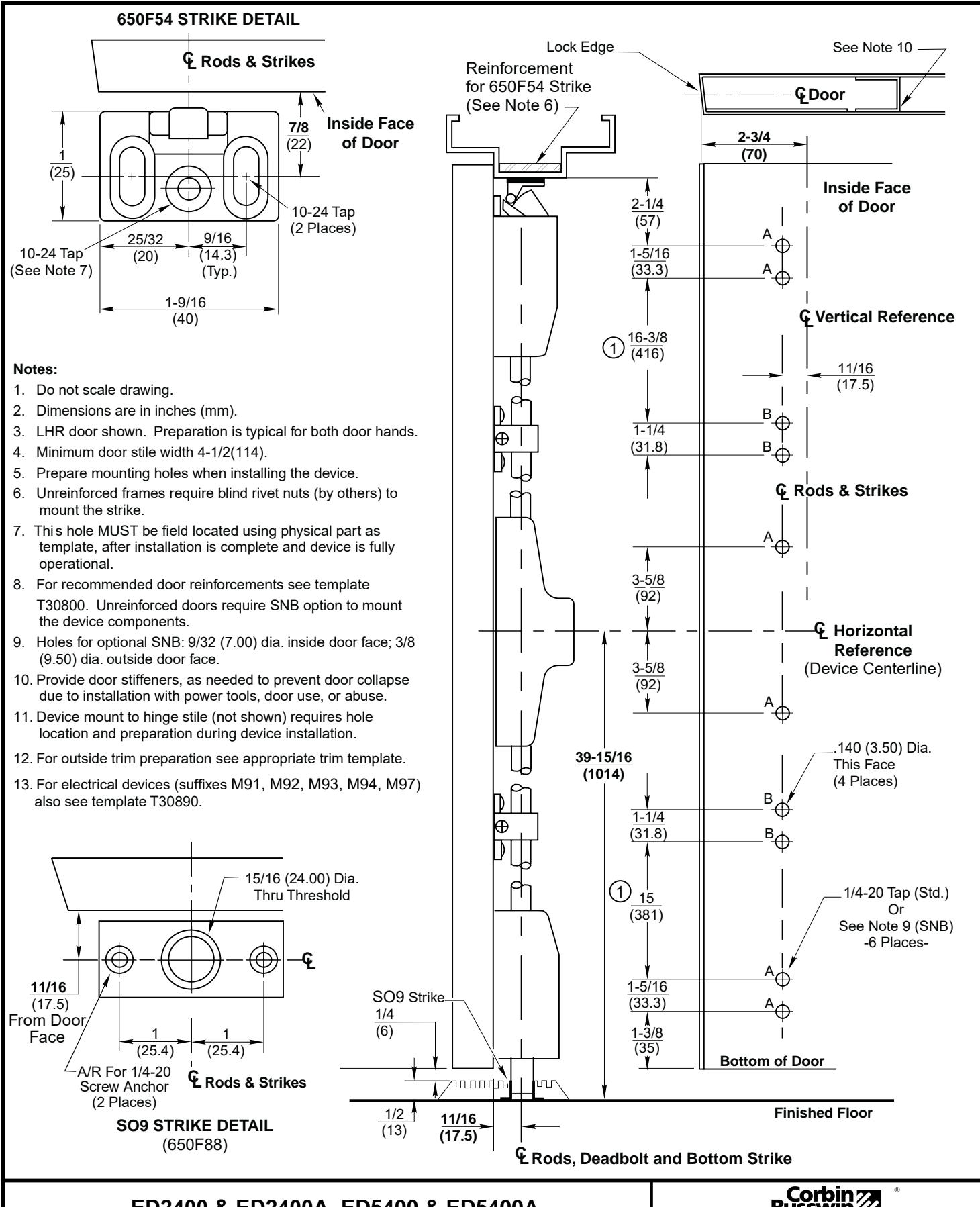 Corbin Russwin ED2400(A), ED5400(A) Wide Stile SVR S09 Floor Strike Metal Door and Frame with 1, 2 Threshold Tem…_T30804 diag