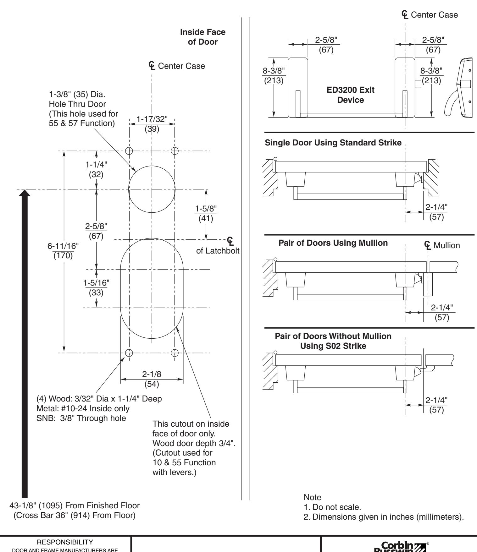 Corbin Russwin ED3200(A) Wide Stile Rim Wood and Metal Doors Template_T31220 diagram on page 1