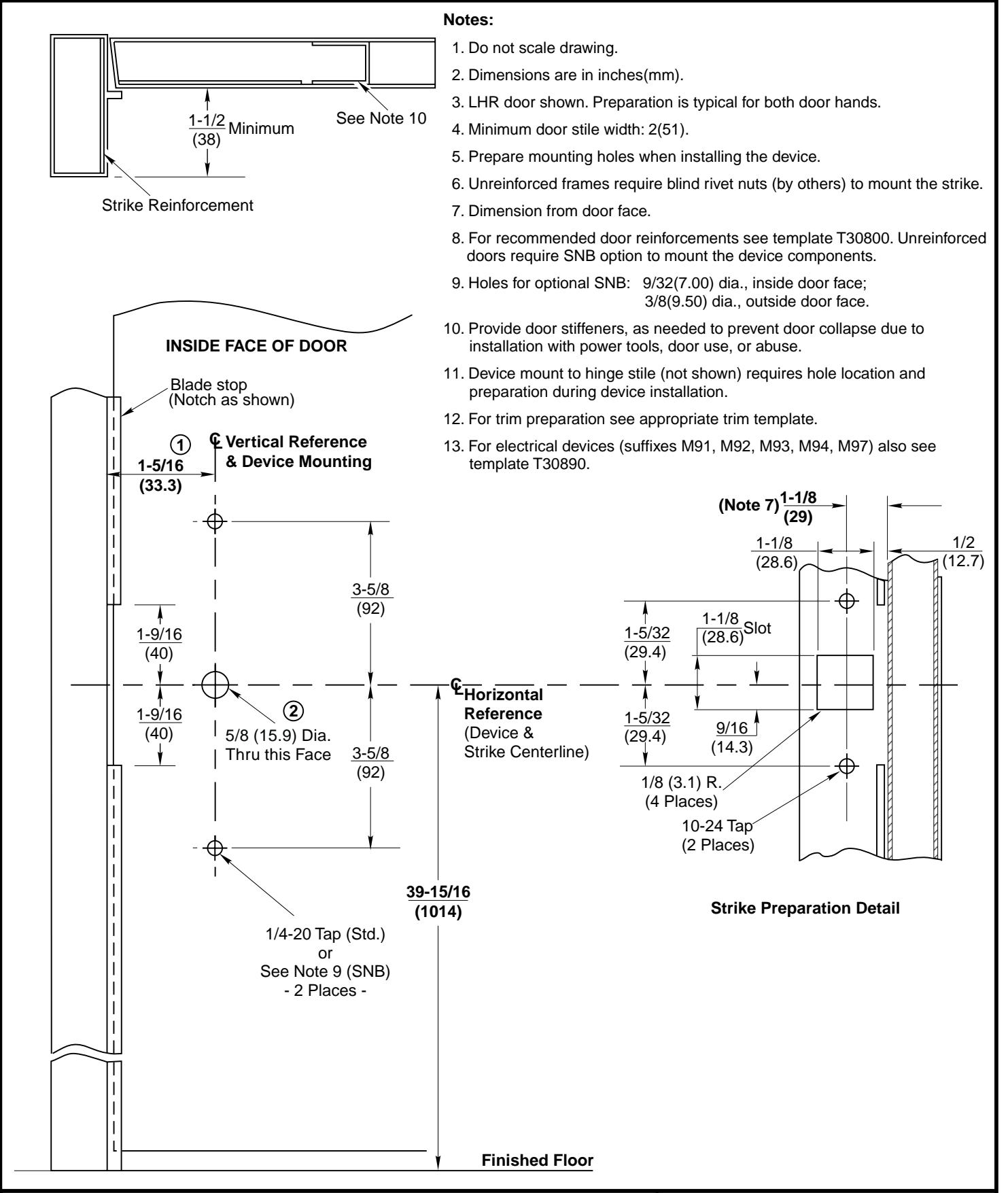 Corbin Russwin ED4200 Narrow Stile Rim 650F31 Strike Aluminum Door and Blade Stop Frame Template_T30874 diagram on page 1