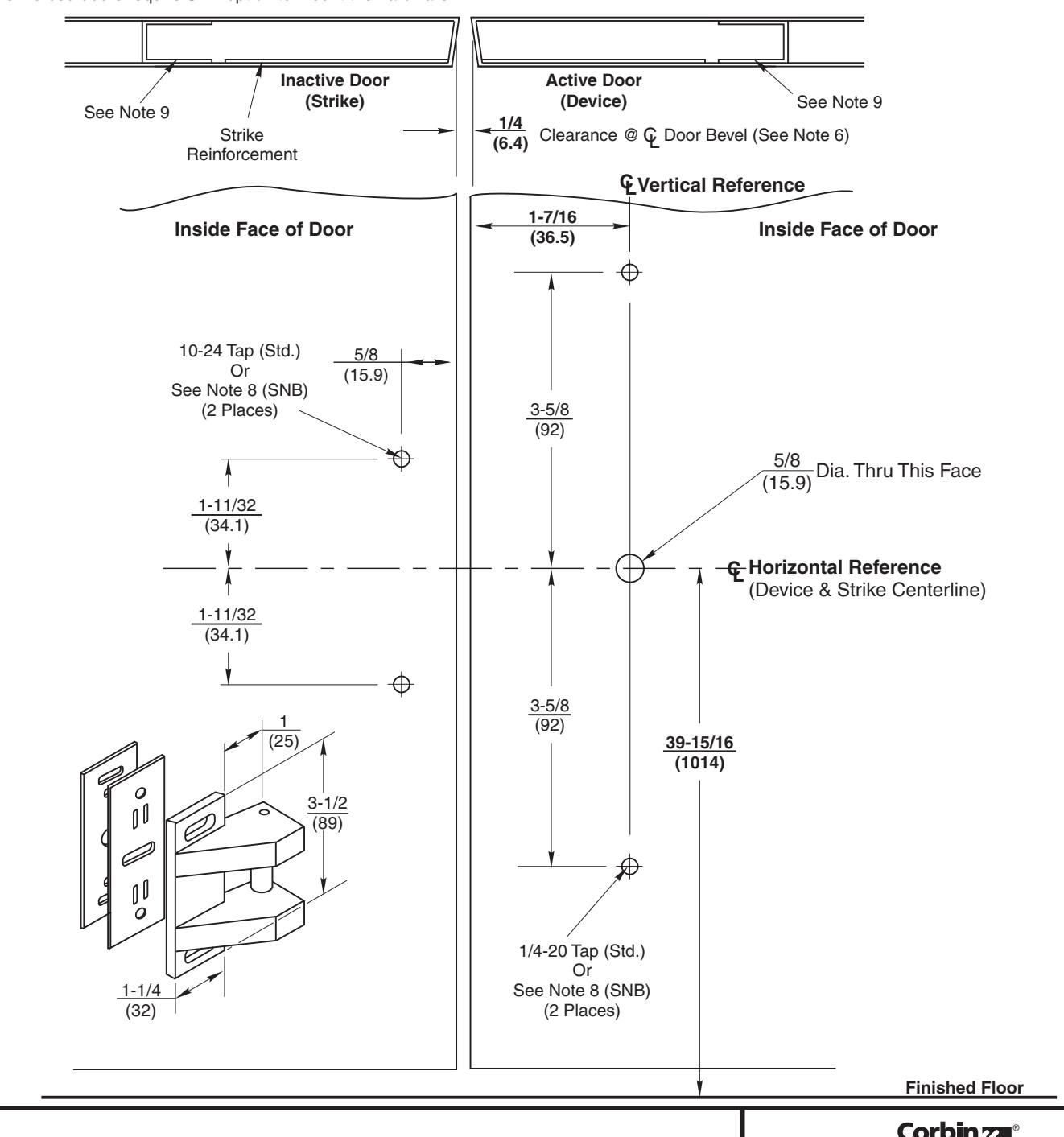 Corbin Russwin ED4200M Narrow Stile Rim S02 Strike Pair of Metal Doors without Mullion Template_T31098 diagram on page 1