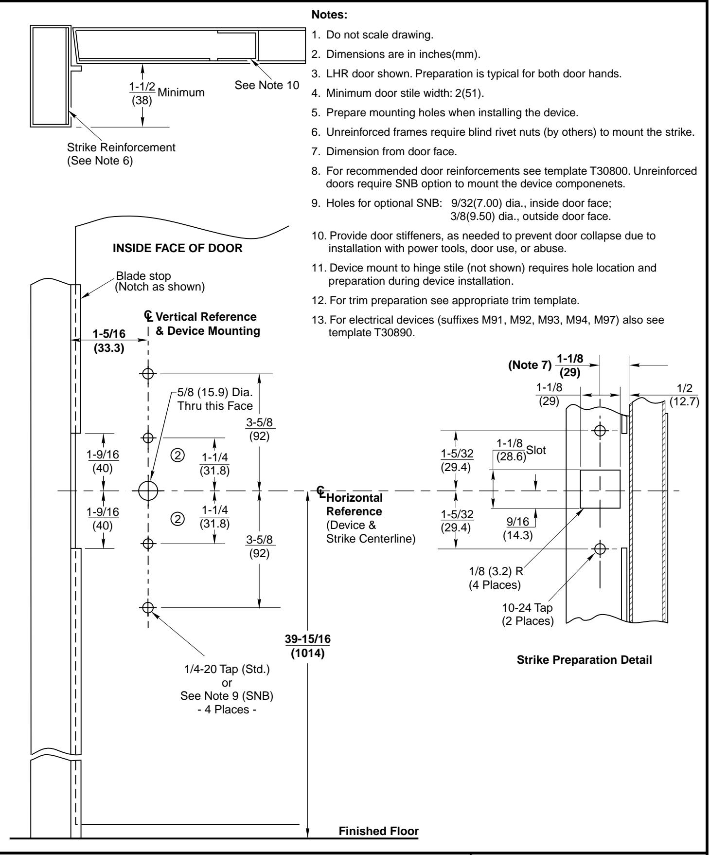 Corbin Russwin ED4200S Narrow Stile Rim 650F31 Strike Aluminum Door and Blade Stop Frame Template_T30926 diagram on page 1
