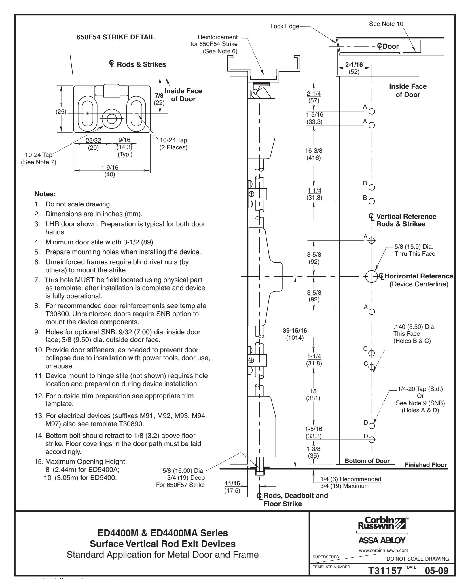 Corbin Russwin ED4400M(A) Narrow Stile SVR Metal Door and Frame Template_T31157 diagram on page 1