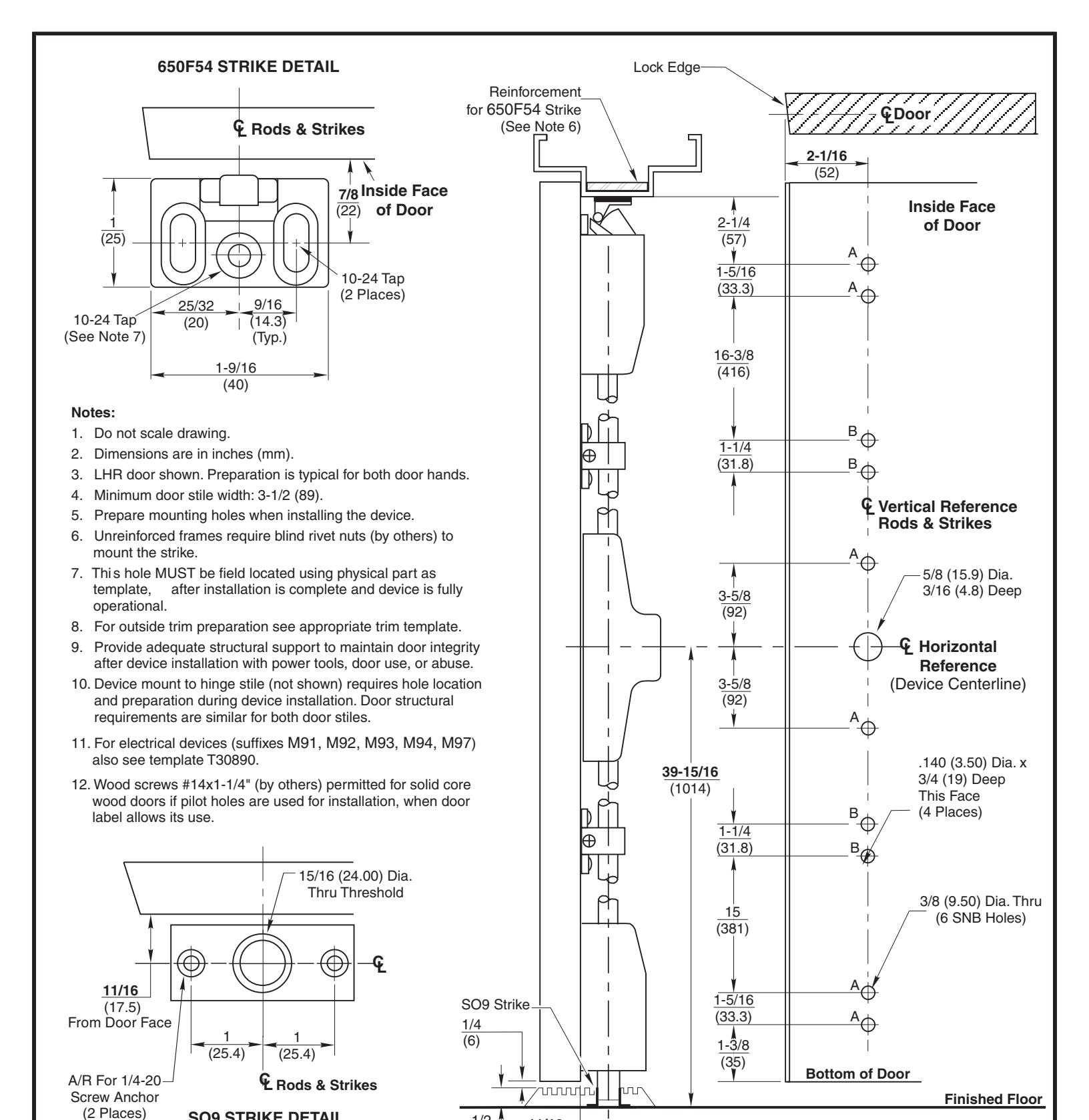 Corbin Russwin ED4400M(A) Narrow Stile SVR S09 Floor Strike Optional SNB Wood or Composite Door and H.M. Frame w…_T31155 diag