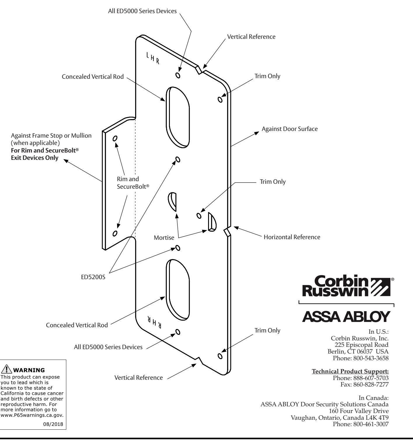 Corbin Russwin ED5000 Series Wide Stile Plastic Template Installation Instructions_FM275 diagram on page 1