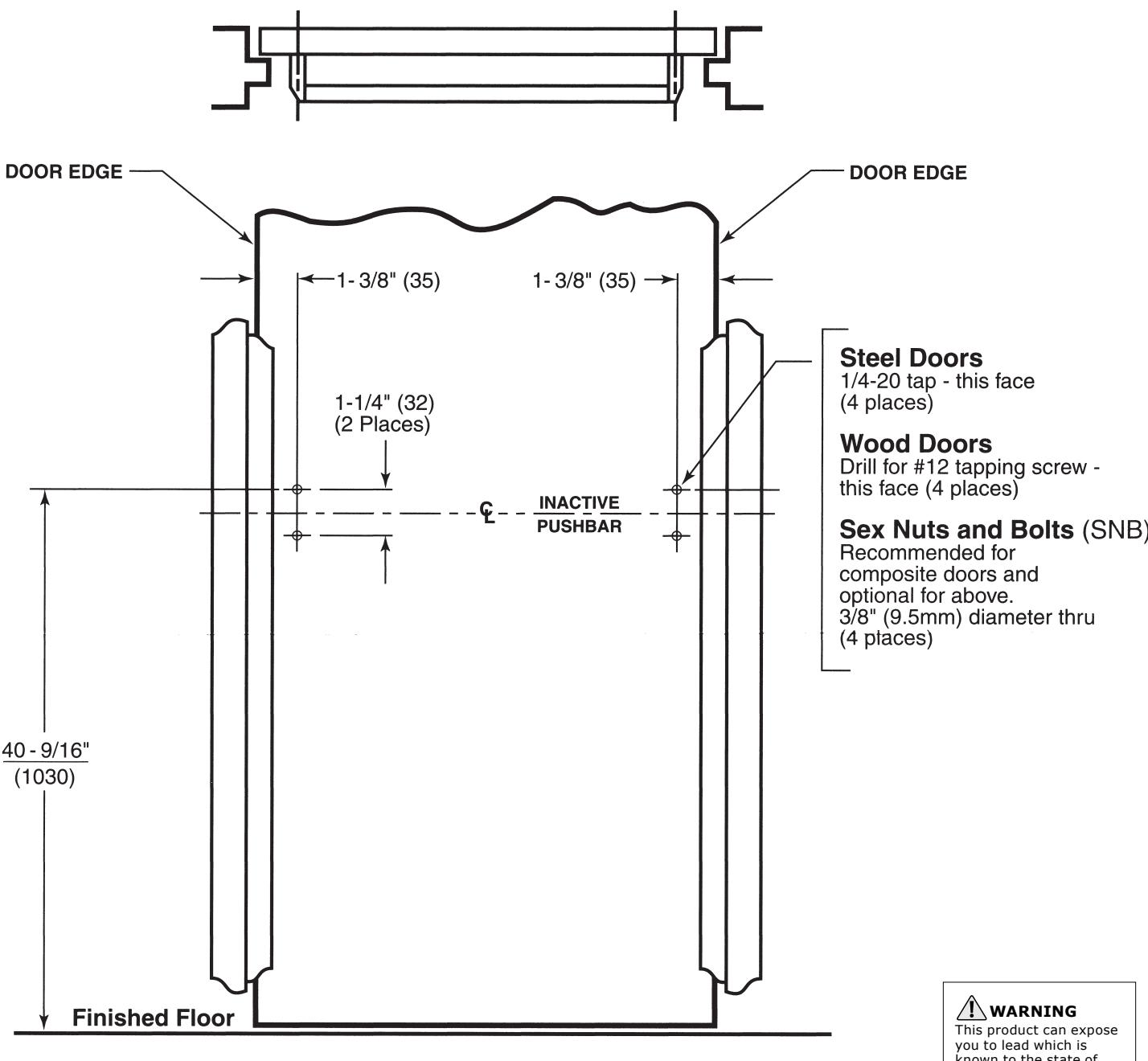 Corbin Russwin ED5000DB Series Inactive Bar Installation Instructions diagram on page 1