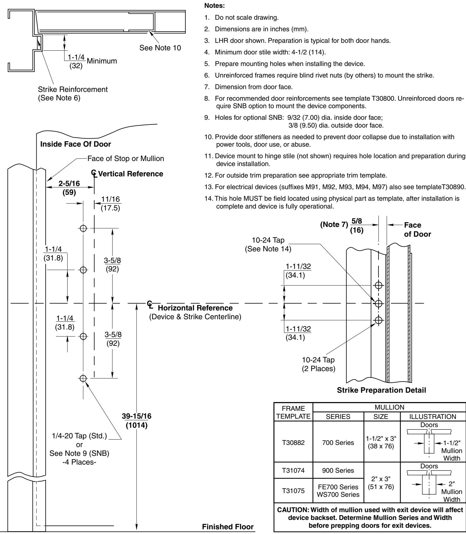 Corbin Russwin ED5200S Wide Stile SecureBolt 730F77 Strike Metal Door and Frame or Mullion Template_T30922 diagram on page 1