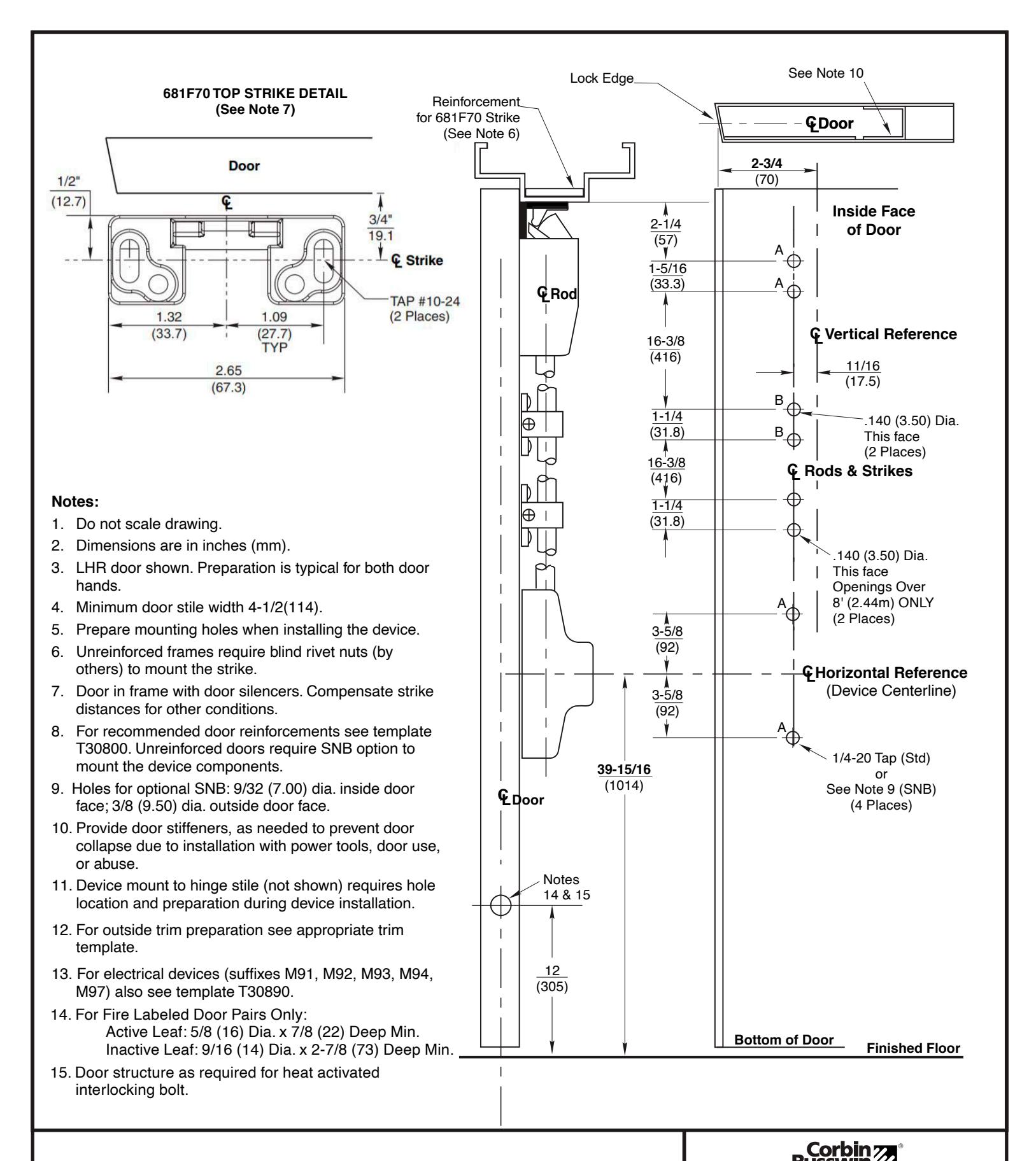 Corbin Russwin ED5470 Series M55 Option Bottom Rod Template_T31081 diagram on page 1