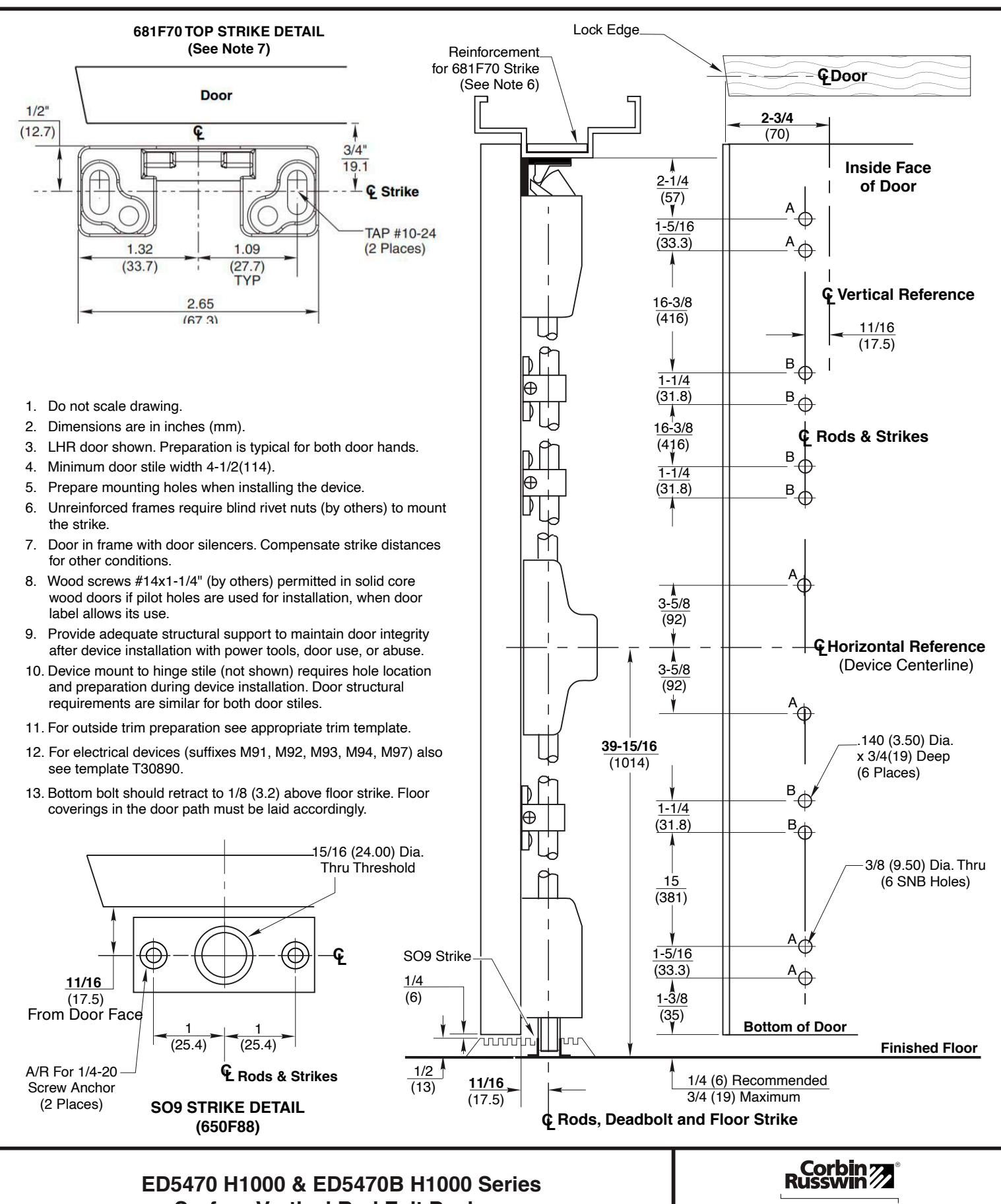 Corbin Russwin ED5470(B) H1000 Wide Stile SVR S09 Floor Strike Wood or Composite Door and H.M. Frame with 1, 2 …_T30899 diagr