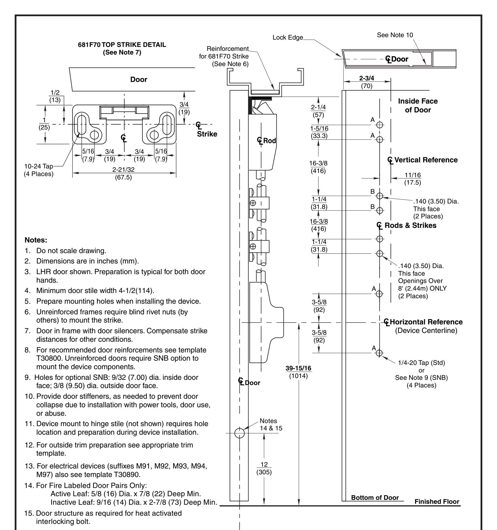 Corbin Russwin ED5470(B) M55 Wide Stile SVR Less Bottom Rod Metal Door and Frame Template_T30897 diagram on page 1