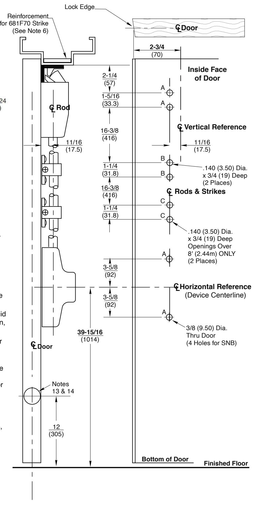 Corbin Russwin ED5470(B) M55 Wide Stile SVR Less Bottom Rod Wood or Composite Door and H.M. Frame Template_T30901 diagram on 
