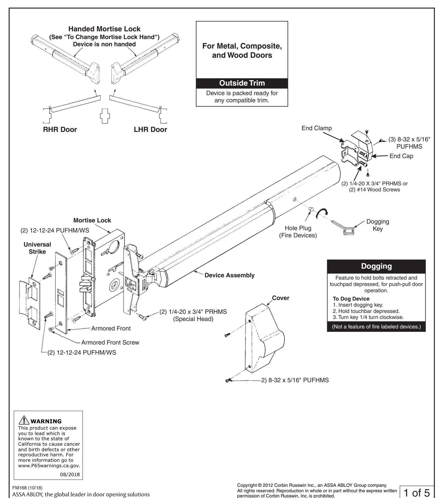 Corbin Russwin ED5600 Series Mortise Exit Devices Installation Instructions diagram on page 1
